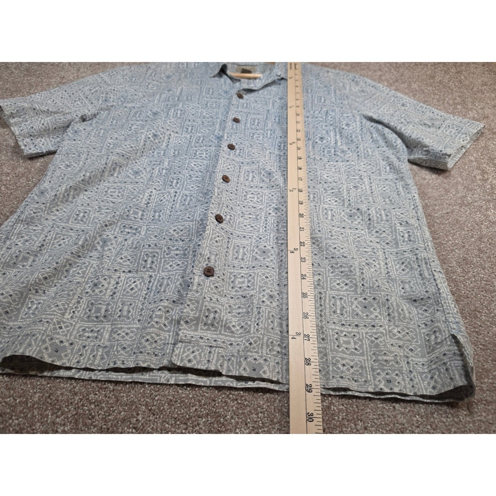 LL Bean Mens Blue Geometric Tile Print Cotton Short Sleeve Button Down Shirt M - Picture 3 of 6